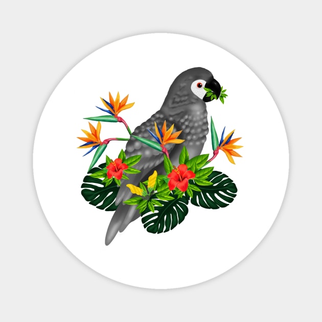 African Parrot, Tropical bird Floral Magnet by logiamerch